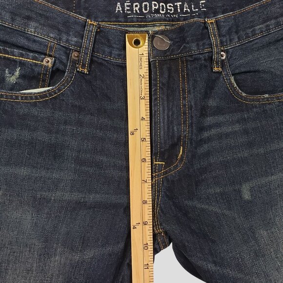 Aeropostale Mens Distressed Straight Leg Dark Wash Denim Jeans Size 34W X 32L - Picture 6 of 8